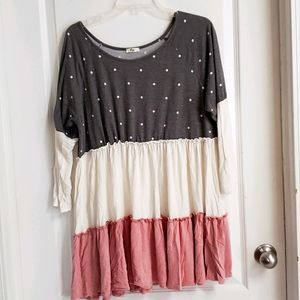 Color block Tunic Top with polka dots and pink